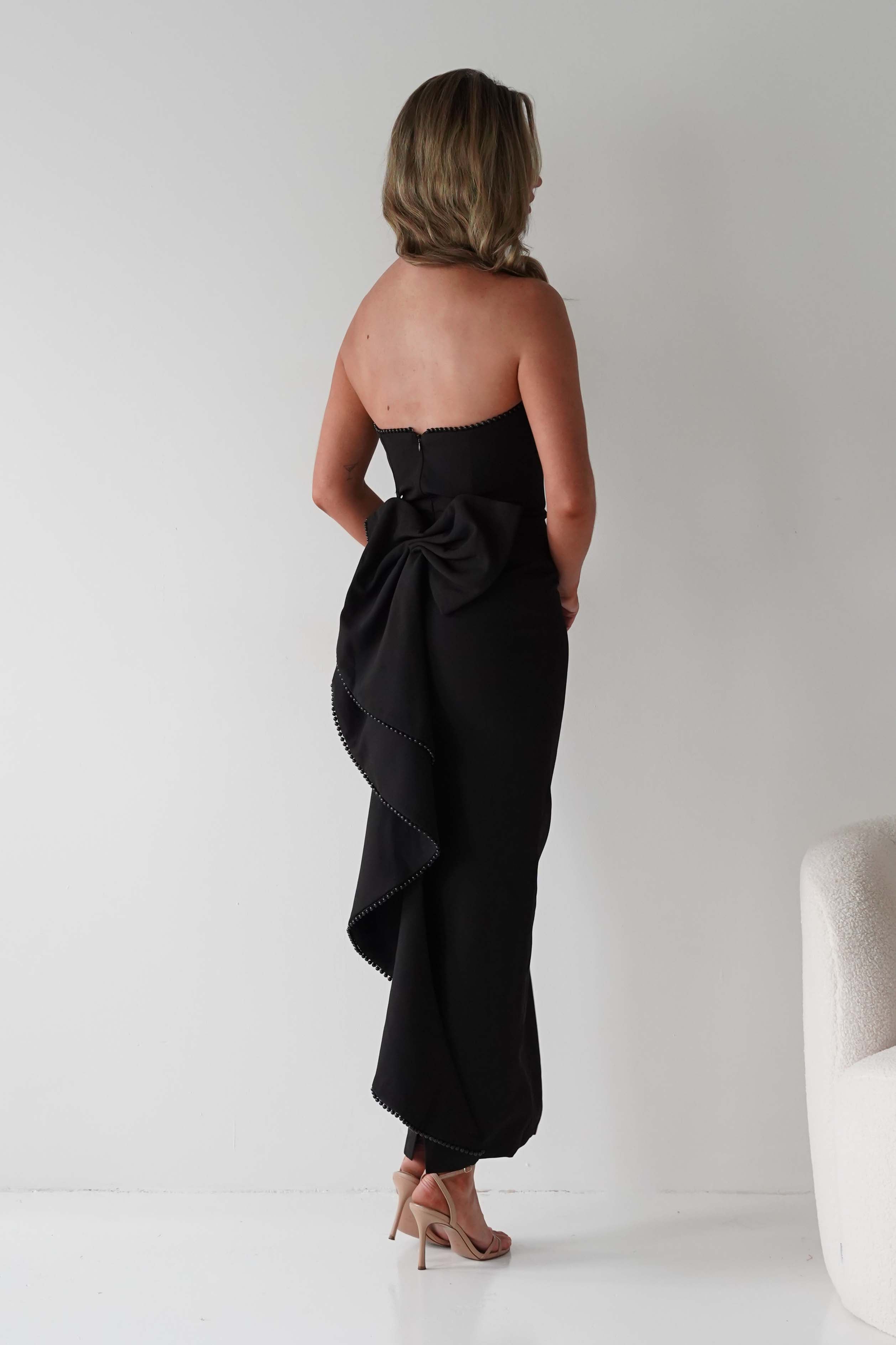 LUXXEL Dresses Louisiana Pearl Bow Strapless Dress | Black