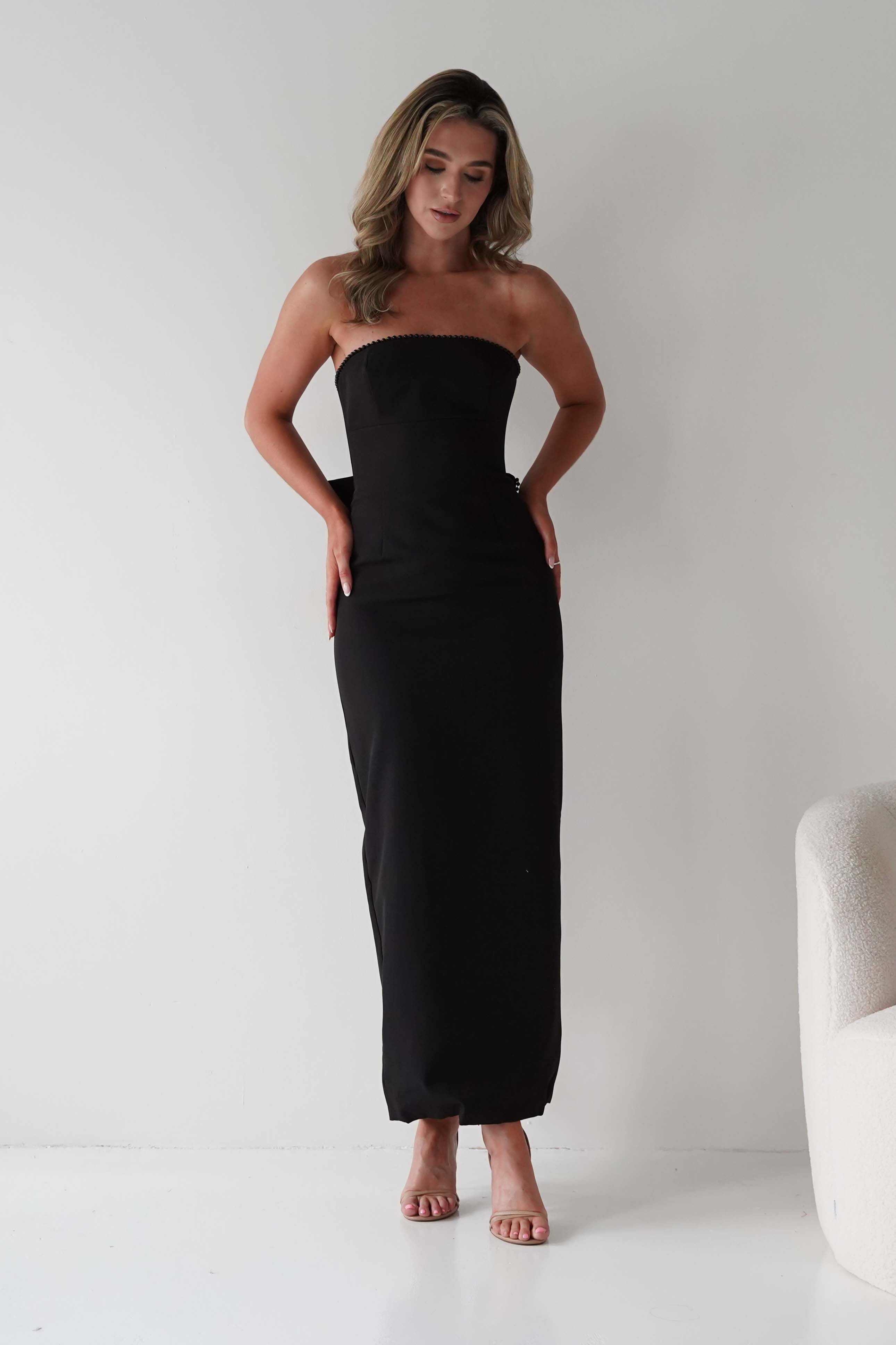 LUXXEL Dresses Louisiana Pearl Bow Strapless Dress | Black