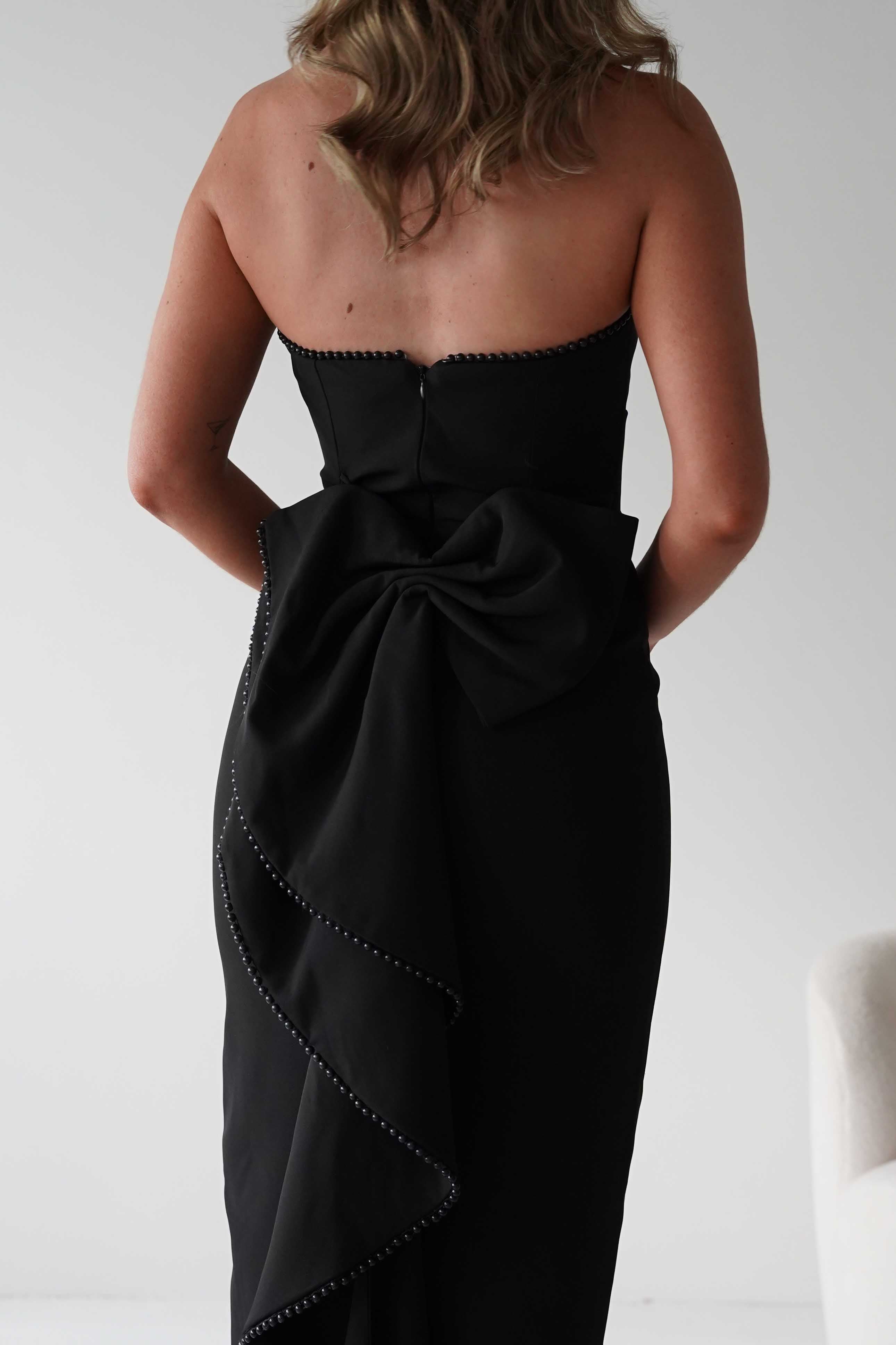 LUXXEL Dresses Louisiana Pearl Bow Strapless Dress | Black