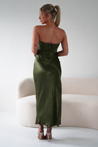 Lucia Soft Satin Slip Midi  | Olive - Oh Hello Clothing