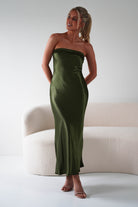 Lucia Soft Satin Slip Midi  | Olive - Oh Hello Clothing