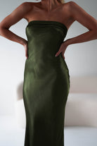 Lucia Soft Satin Slip Midi  | Olive - Oh Hello Clothing