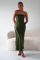 Lucia Soft Satin Slip Midi  | Olive - Oh Hello Clothing