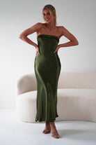 Lucia Soft Satin Slip Midi  | Olive - Oh Hello Clothing