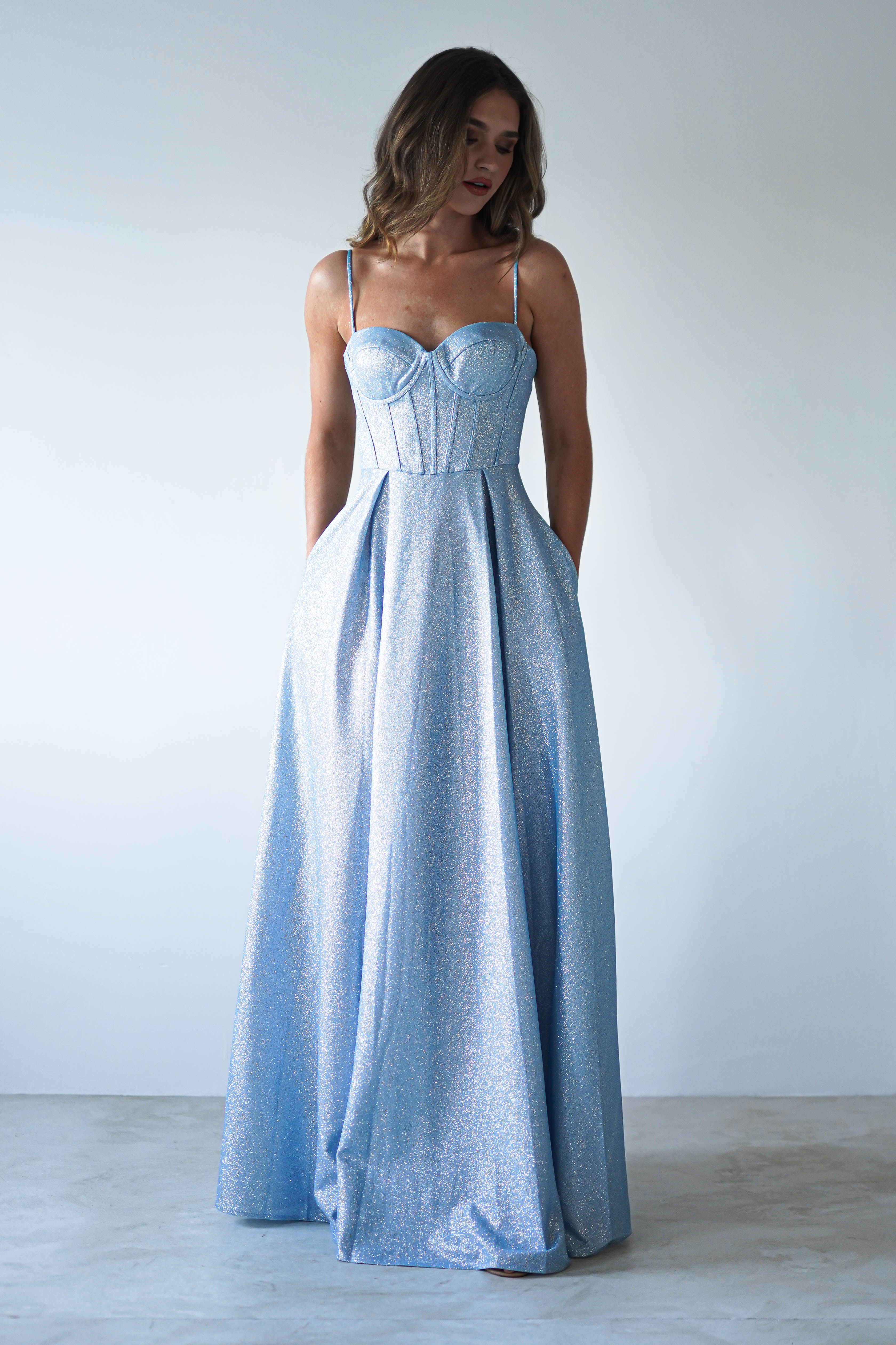 Luna Glitter Corset Aline Gown | Blue