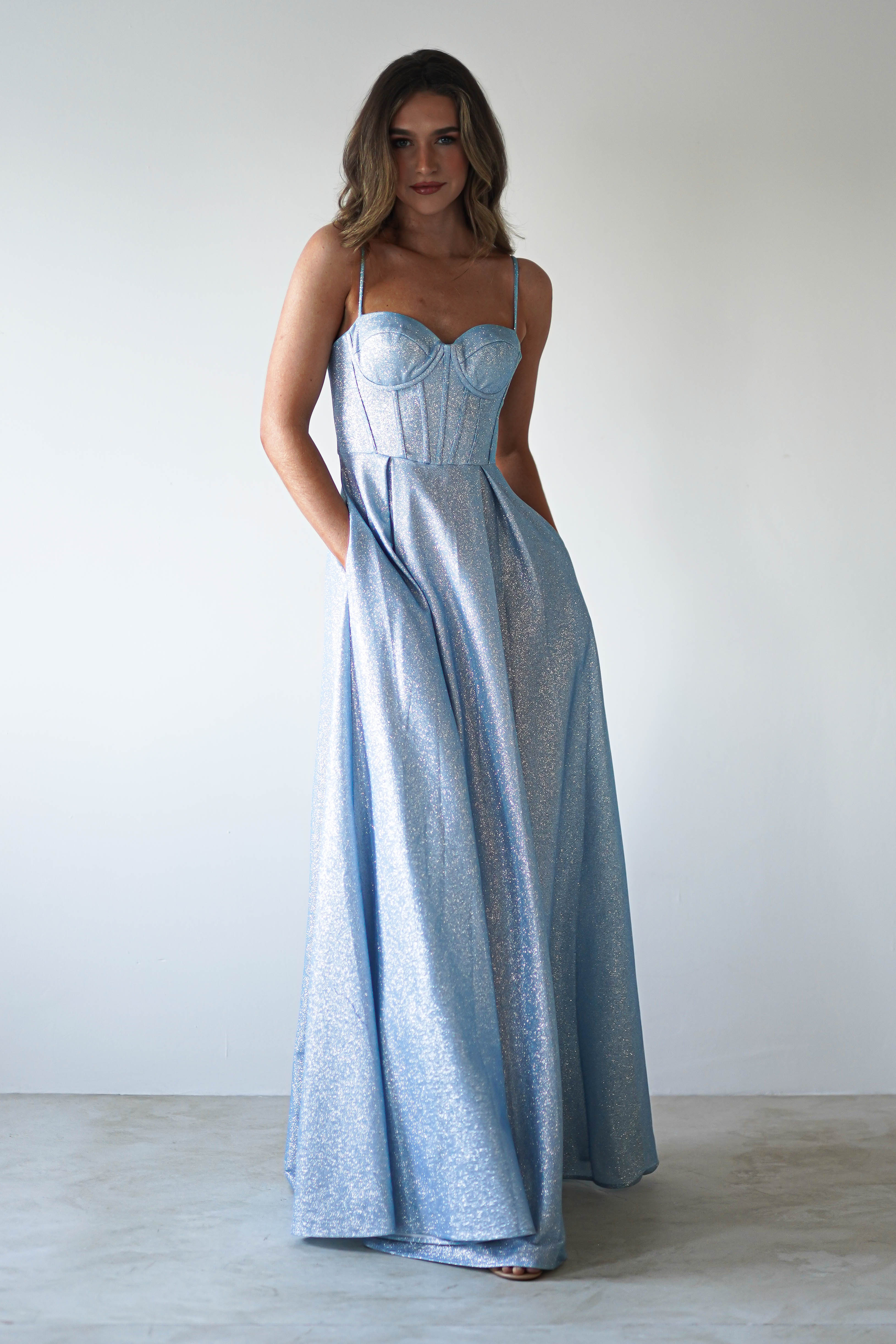 Luna Glitter Corset Aline Gown | Blue