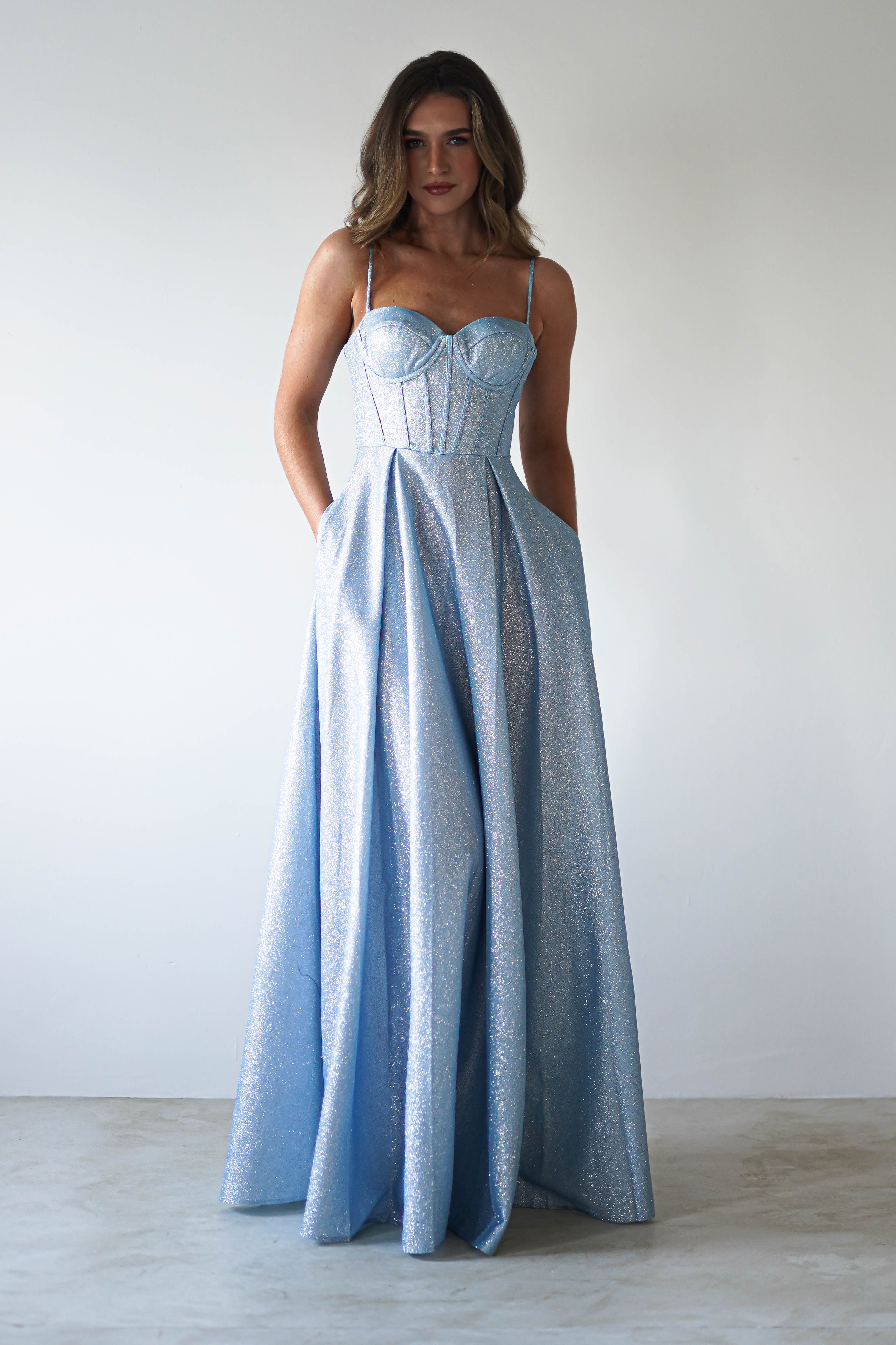 Luna Glitter Corset Aline Gown | Blue