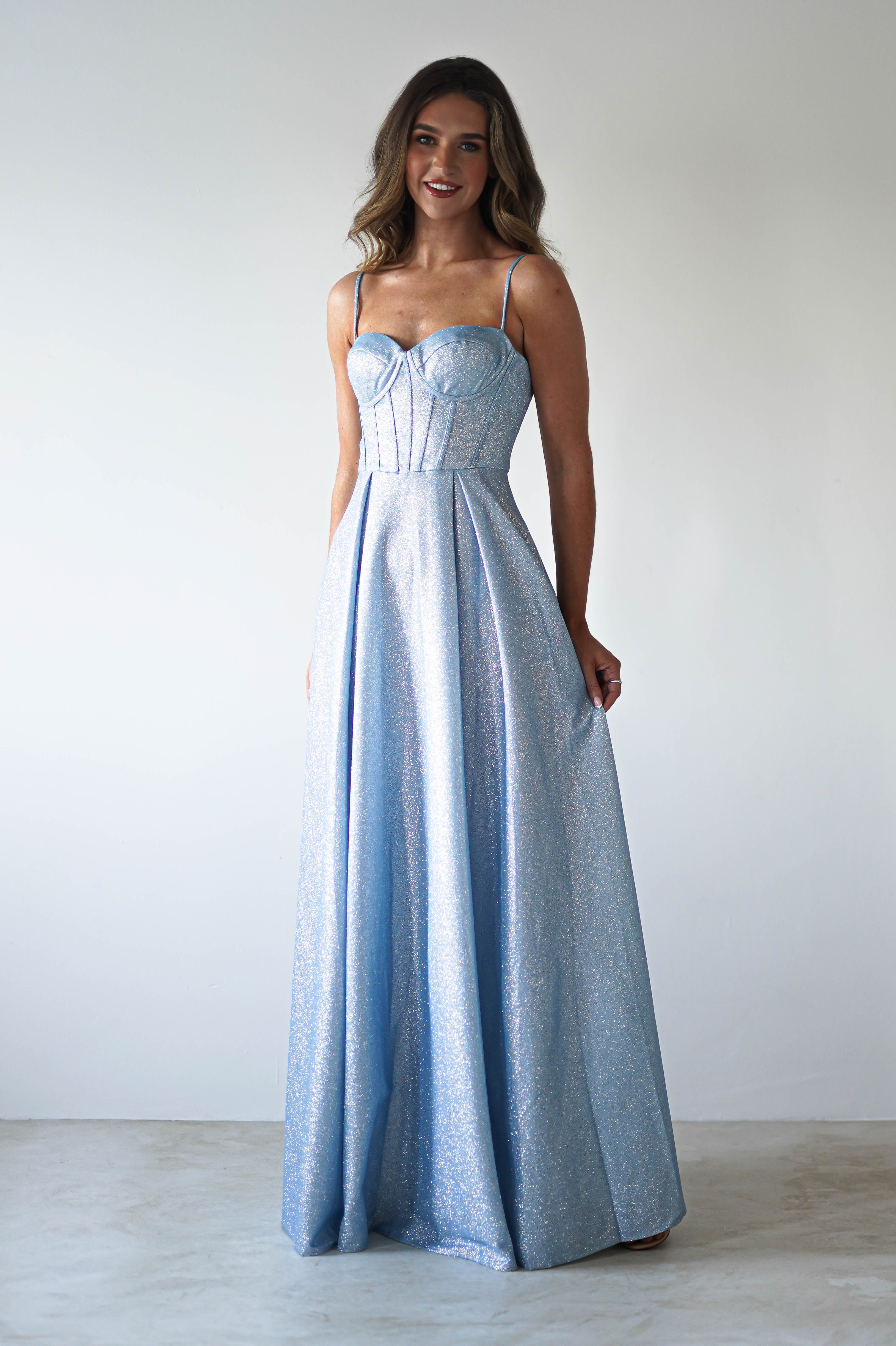 Luna Glitter Corset Aline Gown | Blue
