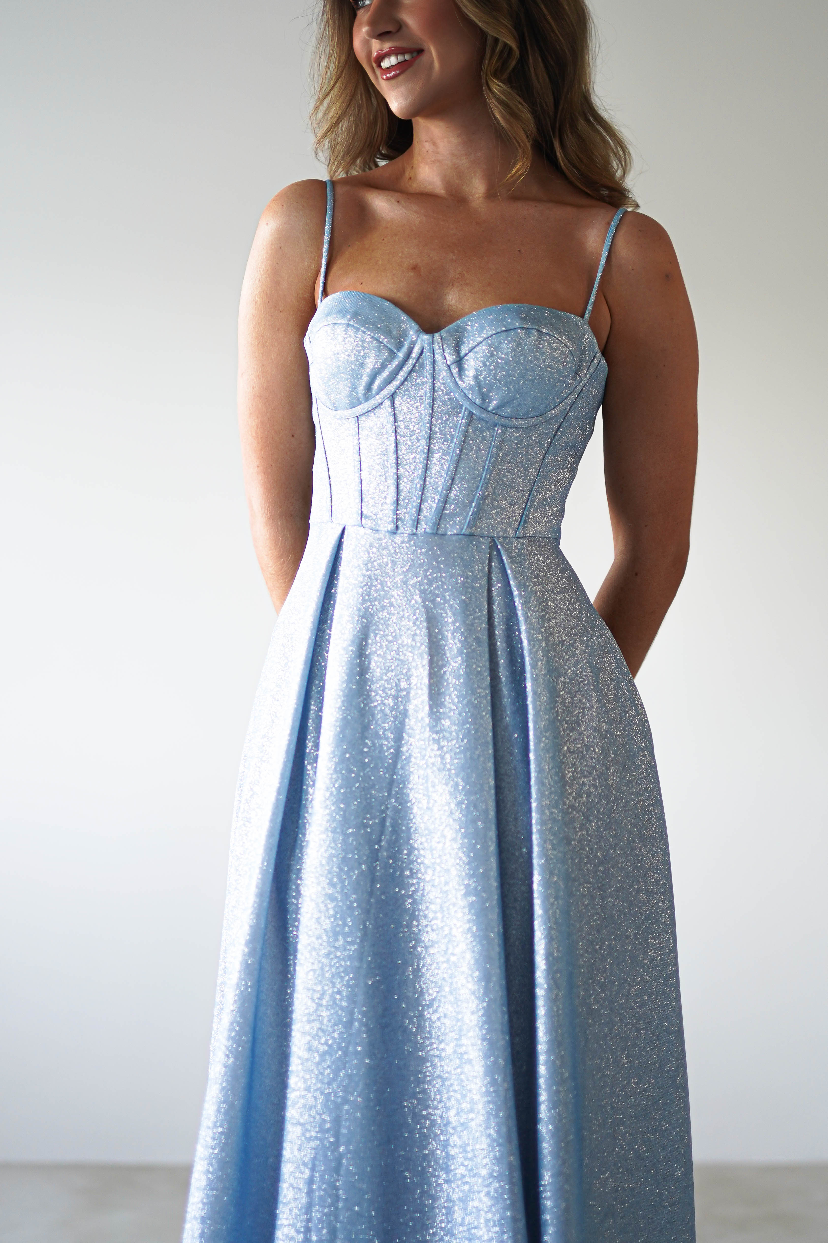 Luna Glitter Corset Aline Gown | Blue