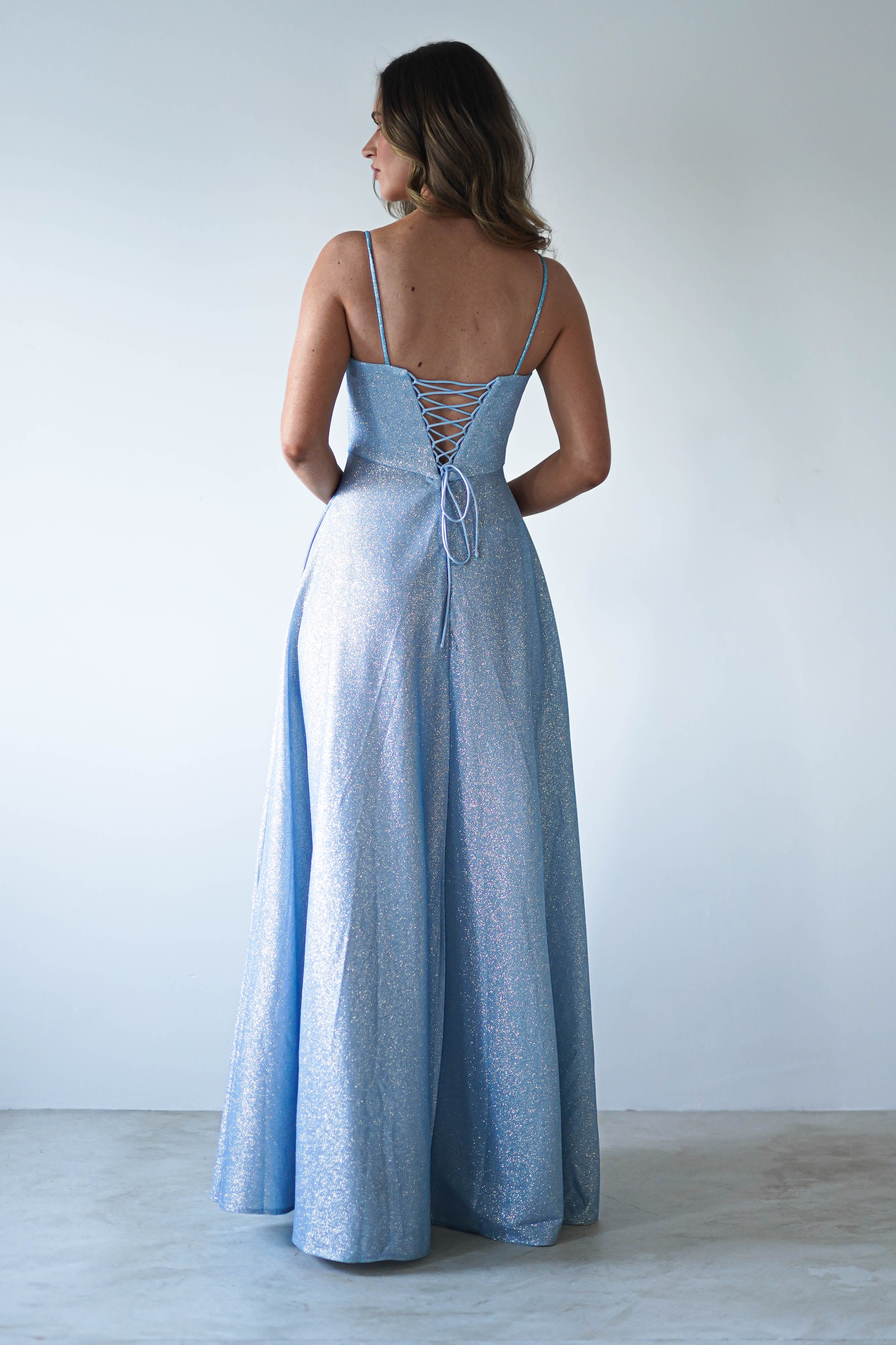 Luna Glitter Corset Aline Gown | Blue