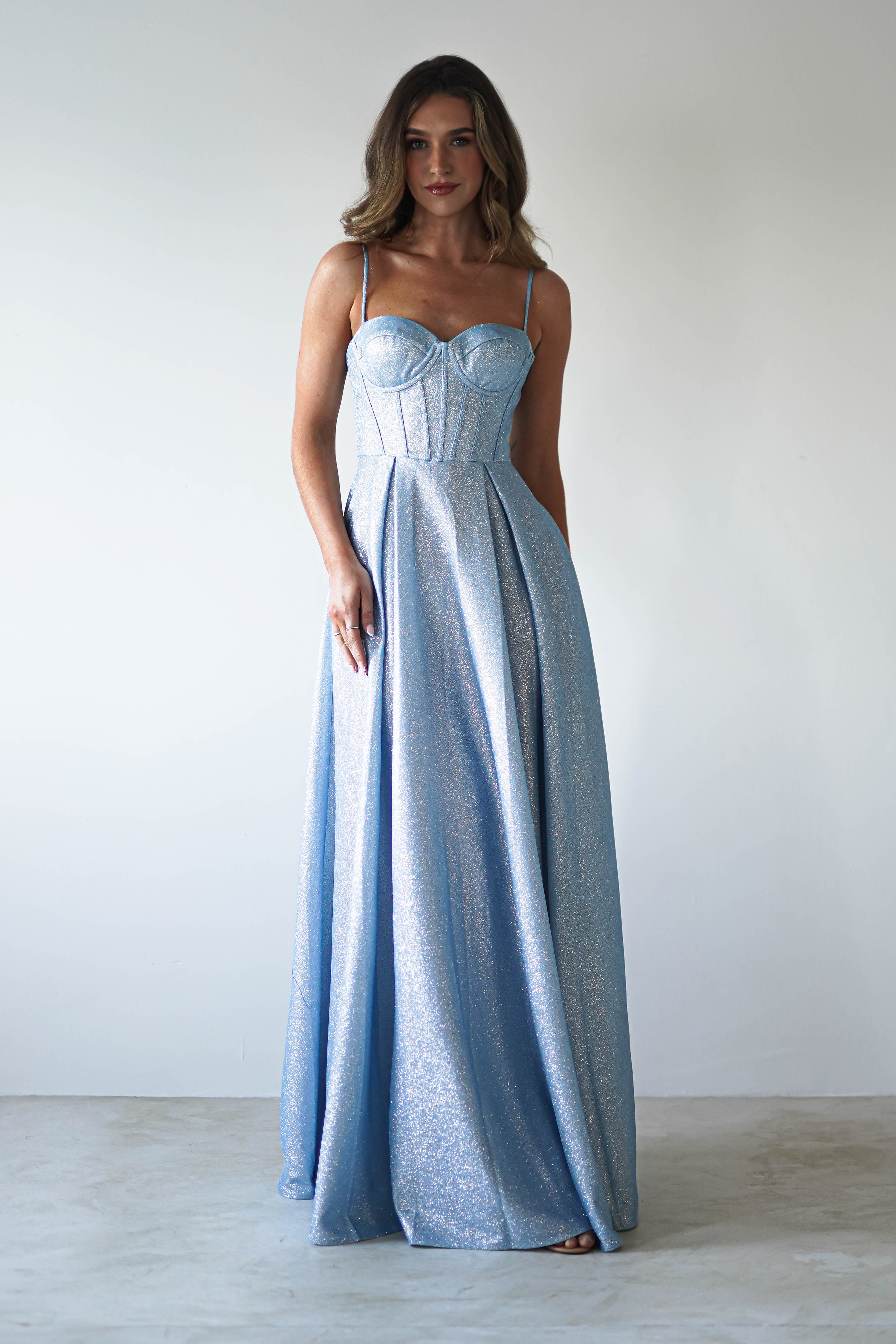 Luna Glitter Corset Aline Gown | Blue
