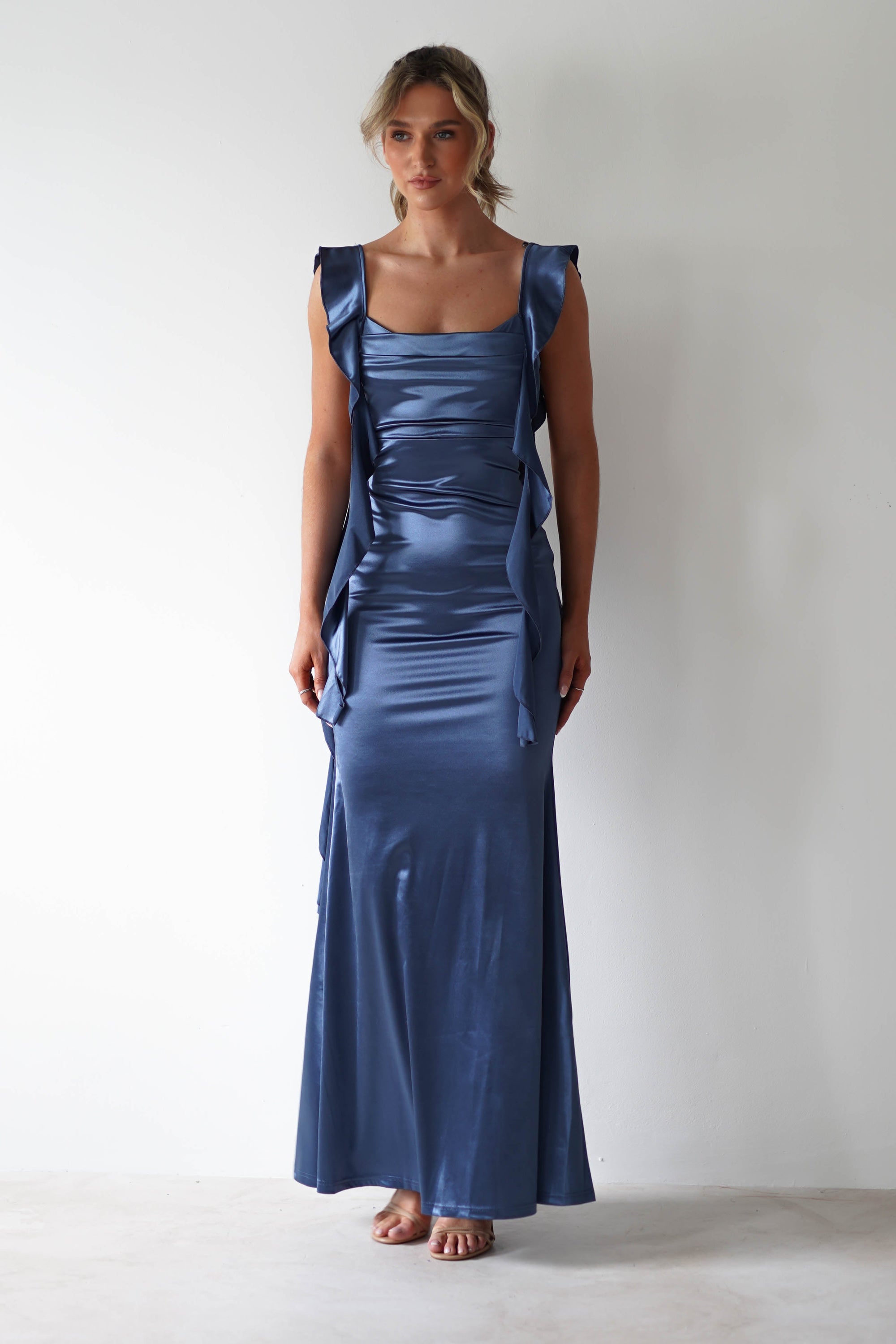 Mabel Satin Bodycon Maxi Dress | Blue | Oh Hello Clothing | S (8)