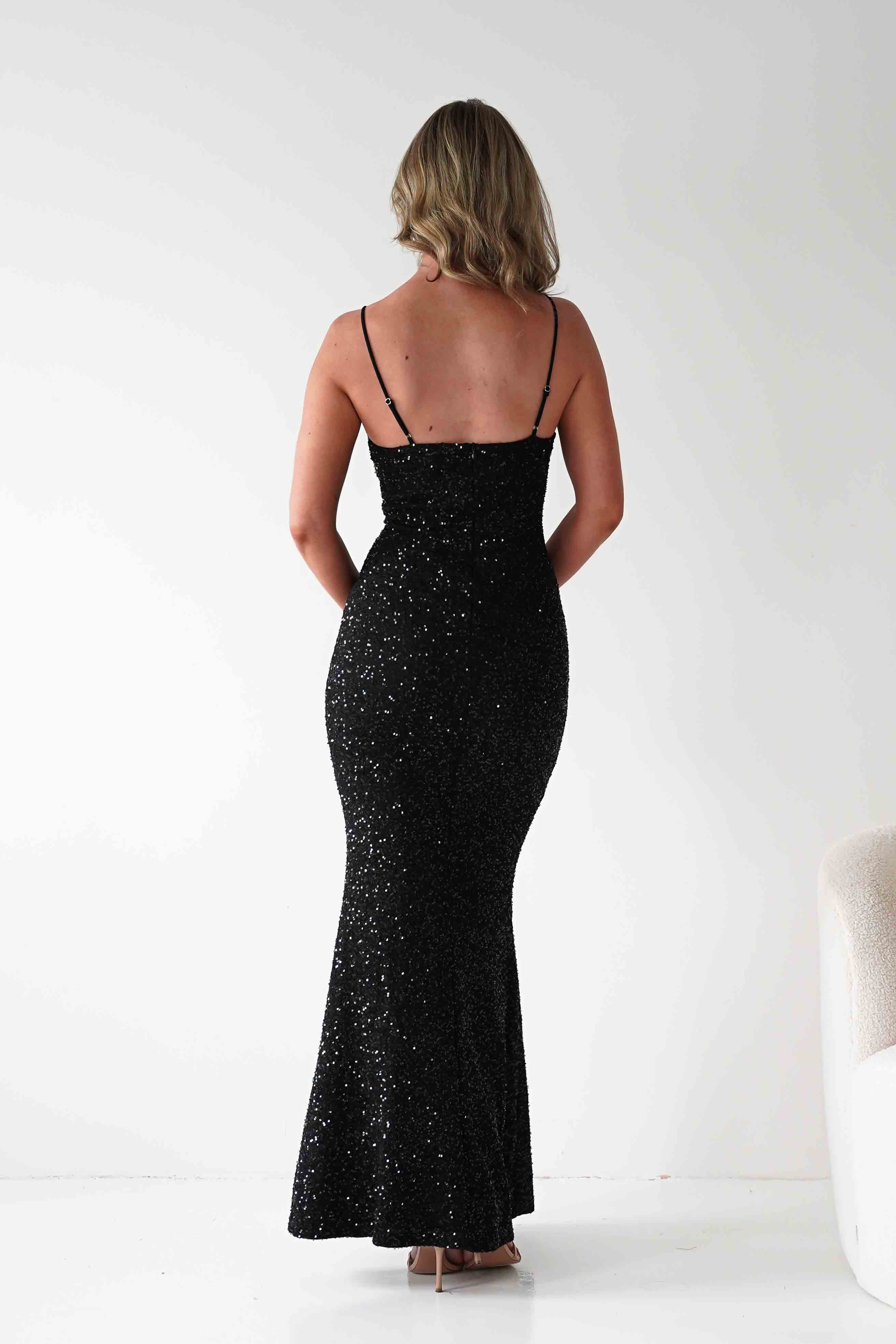 Vera & Lucy Dresses Maria Sequin Bodycon Maxi Gown | Black