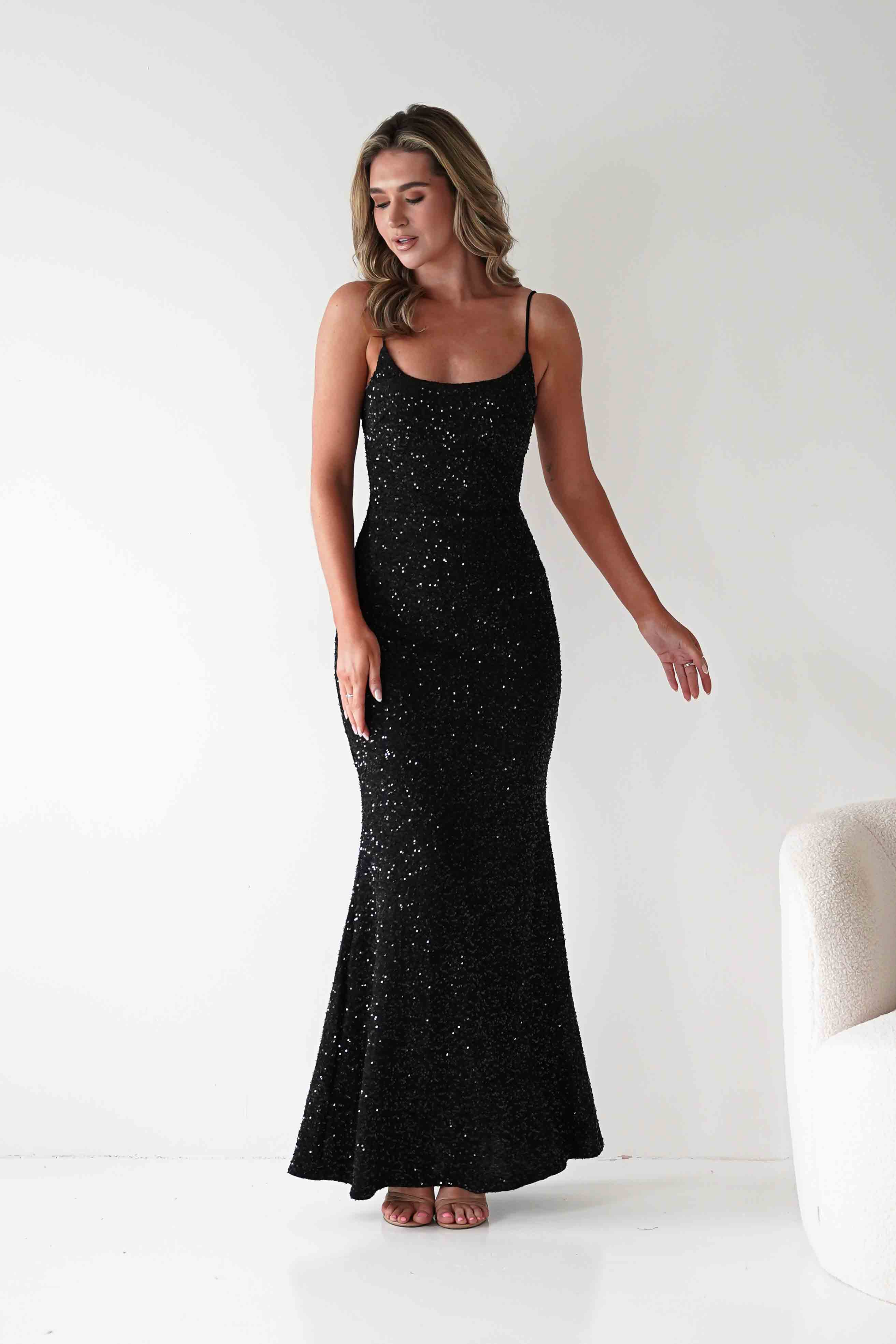 Vera & Lucy Dresses Maria Sequin Bodycon Maxi Gown | Black