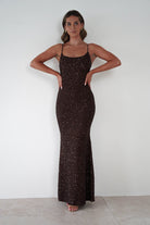 Maria Sequin Bodycon Maxi Gown | Brown | Oh Hello Clothing | S (8)