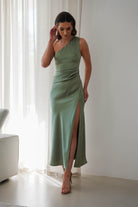 Bridesmaid Dresses | Meera Soft Matte Satin Midaxi  | Olive