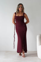 SASHA Wedding Guest Dresses Mhissa Ruffle Maxi Dress | Burgundy