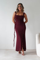 SASHA Wedding Guest Dresses Mhissa Ruffle Maxi Dress | Burgundy