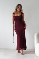 SASHA Wedding Guest Dresses Mhissa Ruffle Maxi Dress | Burgundy