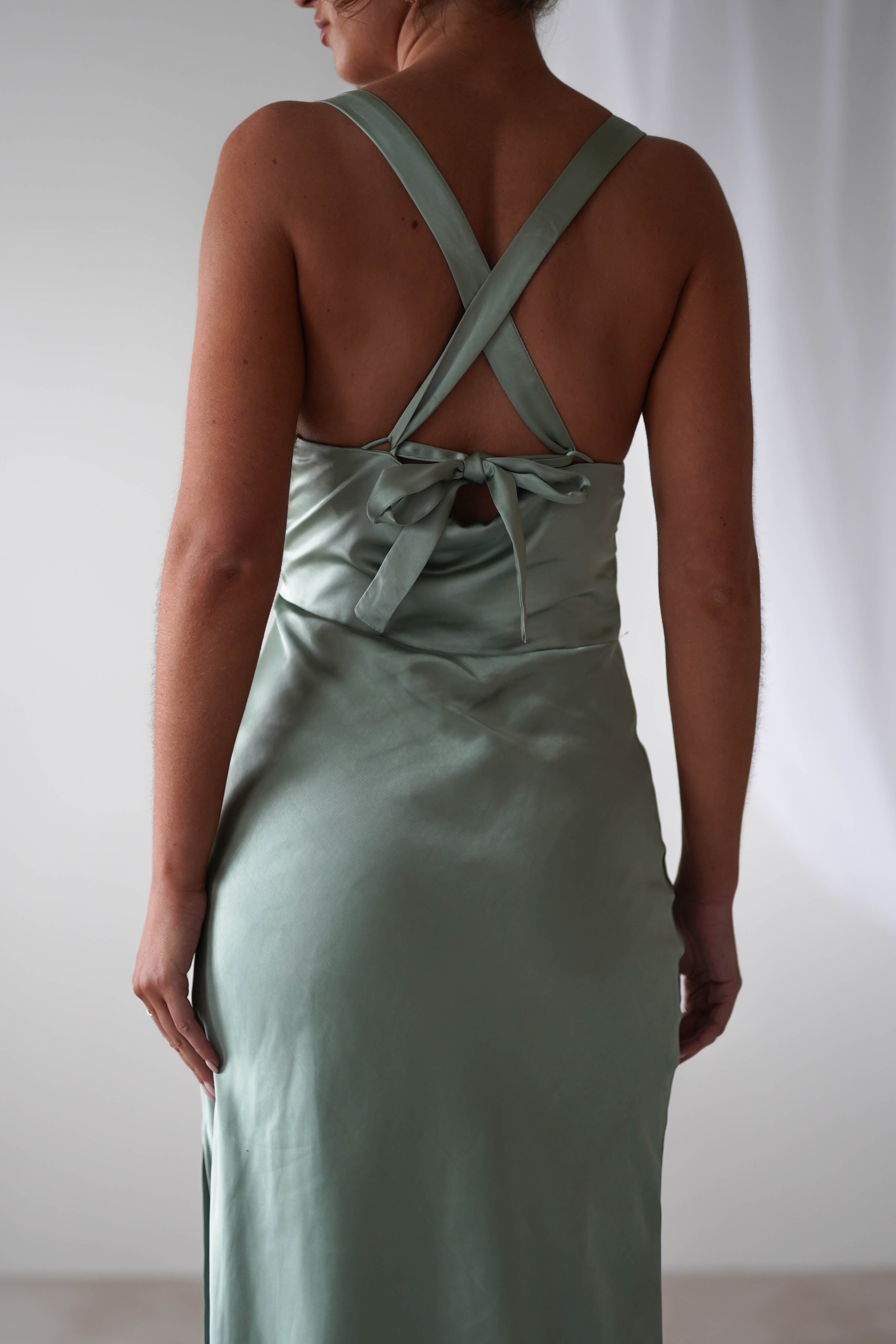 KAARLO On Sale Misha Soft Satin Maxi Dress | Sage Green