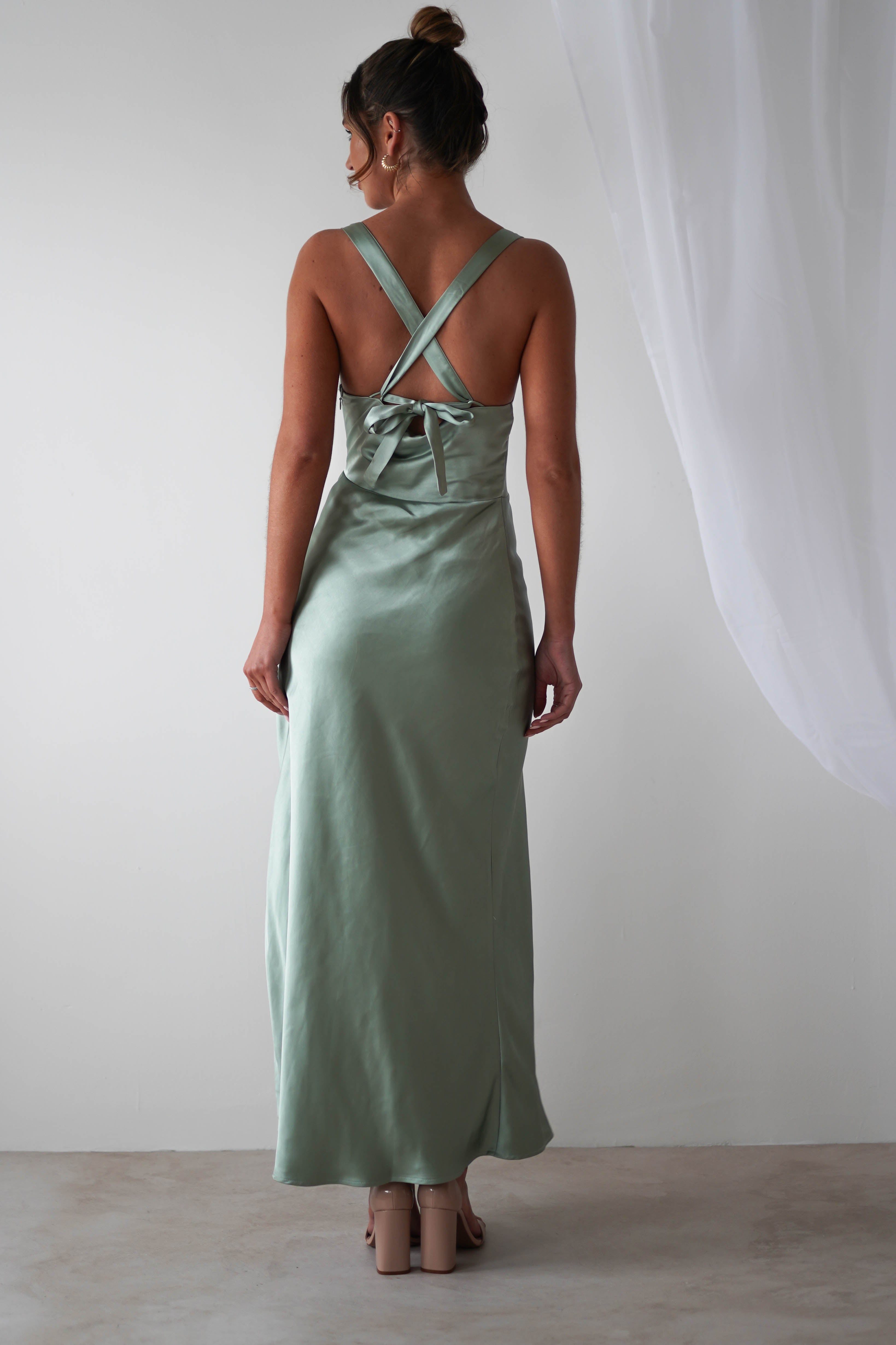 KAARLO On Sale Misha Soft Satin Maxi Dress | Sage Green