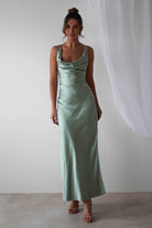 KAARLO On Sale Misha Soft Satin Maxi Dress | Sage Green