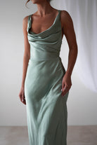 KAARLO On Sale Misha Soft Satin Maxi Dress | Sage Green