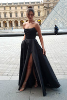 Miya Corset A-Line Satin Gown | Black - Oh Hello Clothing
