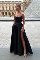 Miya Corset A-Line Satin Gown | Black - Oh Hello Clothing