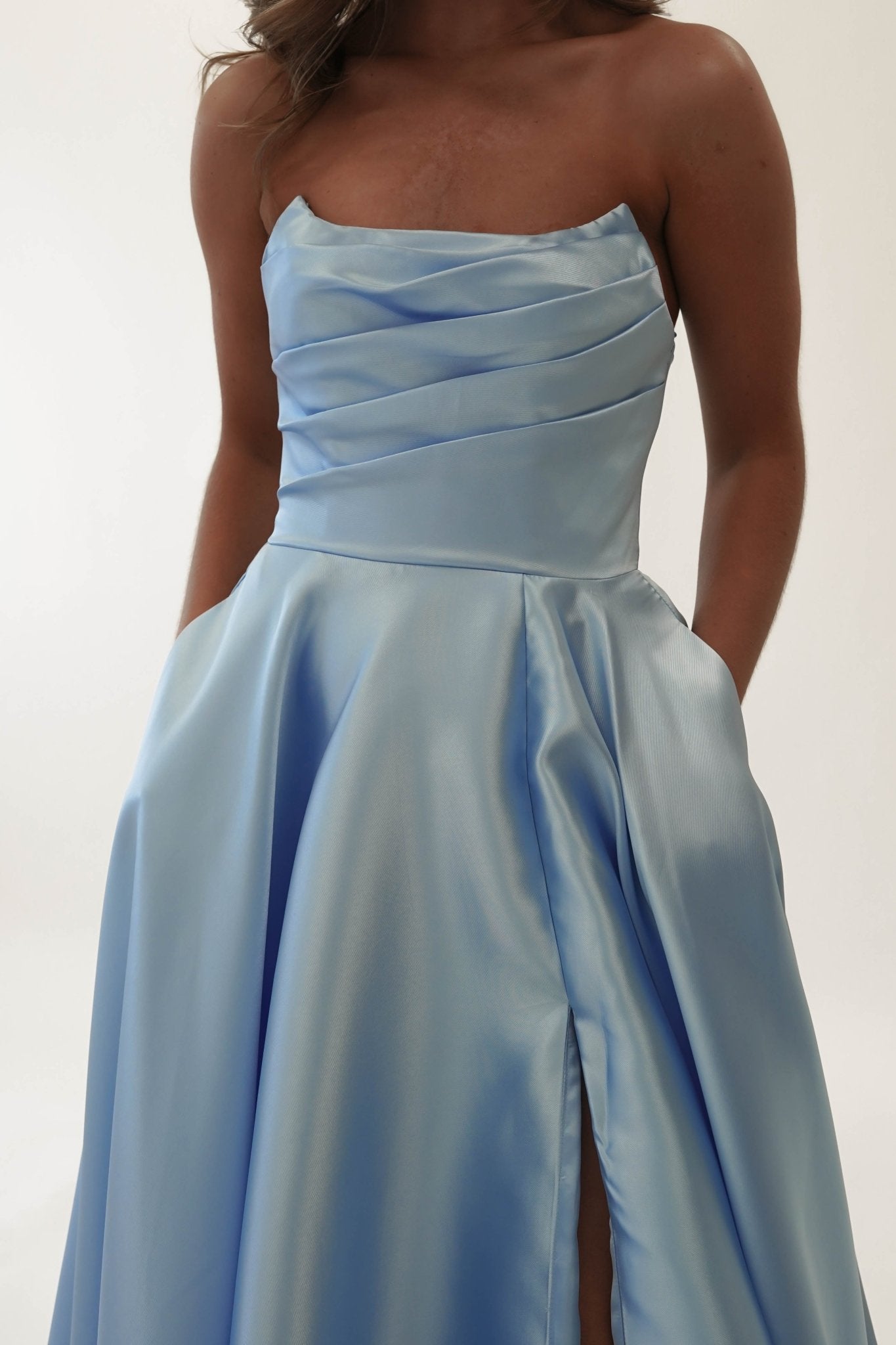 Miya Corset A - Line Satin Gown | Blue | Oh Hello Clothing | XS (6)