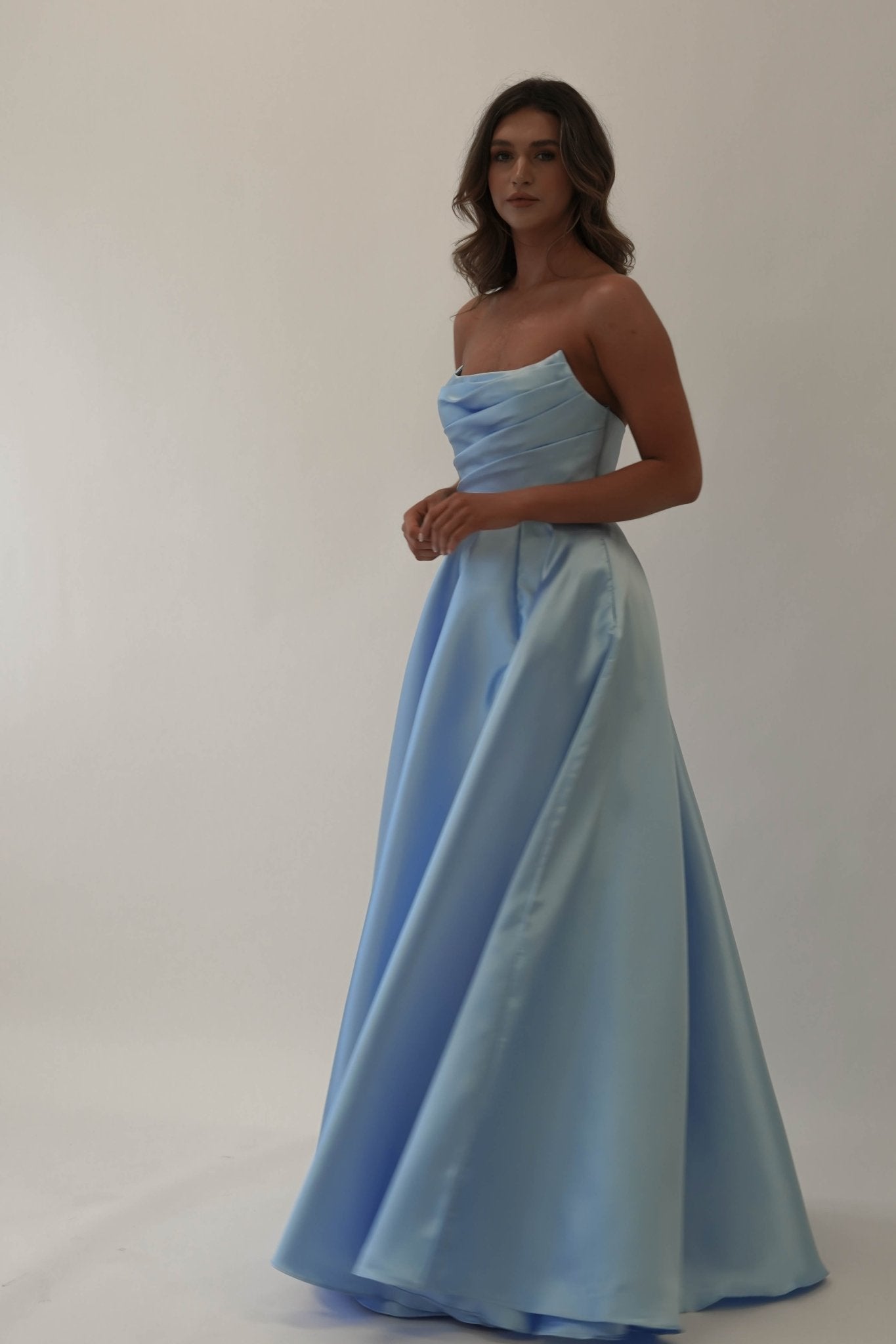 Miya Corset A - Line Satin Gown | Blue | Oh Hello Clothing | XS (6)