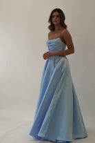 Miya Corset A - Line Satin Gown | Blue | Oh Hello Clothing | XS (6)