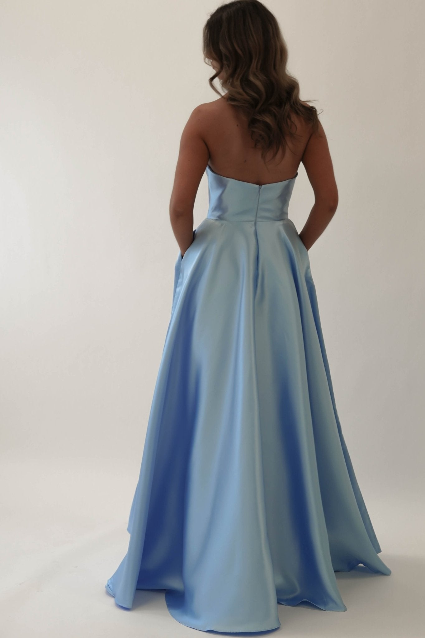 Miya Corset A - Line Satin Gown | Blue | Oh Hello Clothing | XS (6)