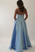 Miya Corset A - Line Satin Gown | Blue | Oh Hello Clothing | XS (6)