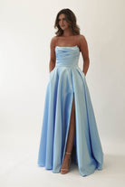 Miya Corset A - Line Satin Gown | Blue | Oh Hello Clothing | XS (6)