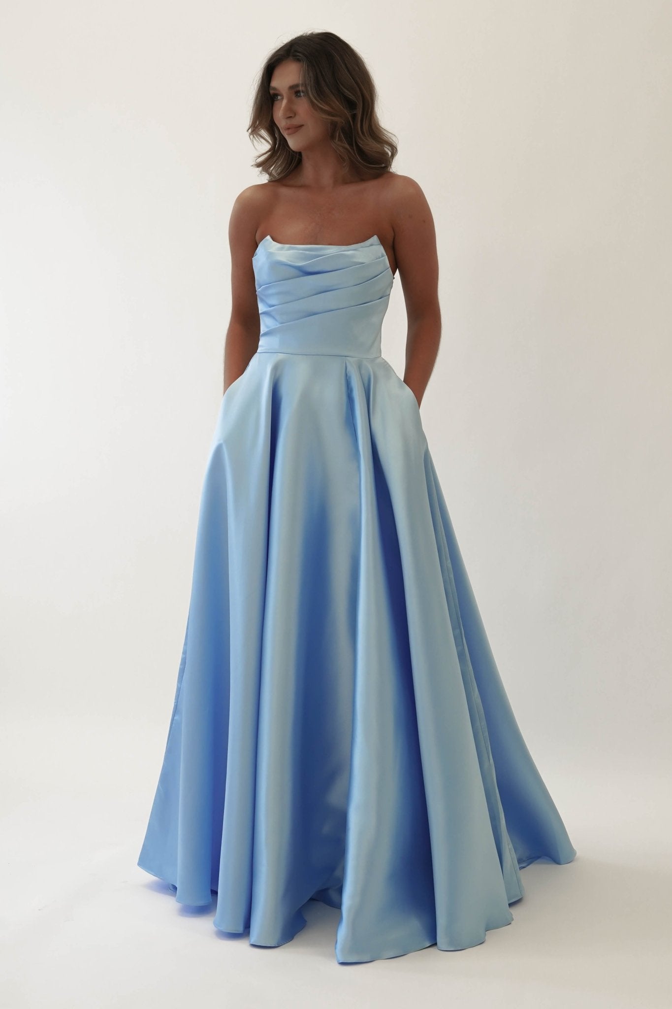 Miya Corset A - Line Satin Gown | Blue | Oh Hello Clothing | XS (6)