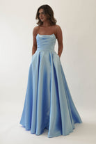 Miya Corset A - Line Satin Gown | Blue | Oh Hello Clothing | XS (6)