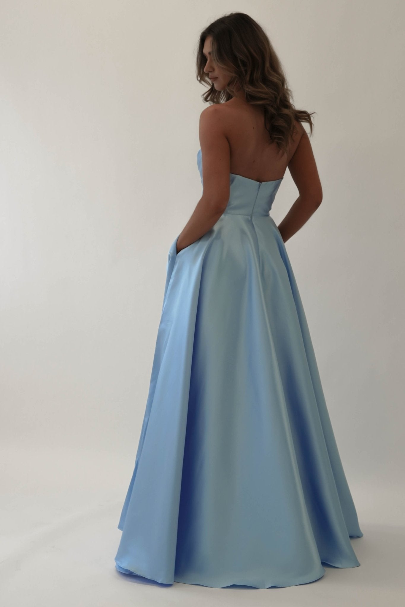 Miya Corset A - Line Satin Gown | Blue | Oh Hello Clothing | XS (6)