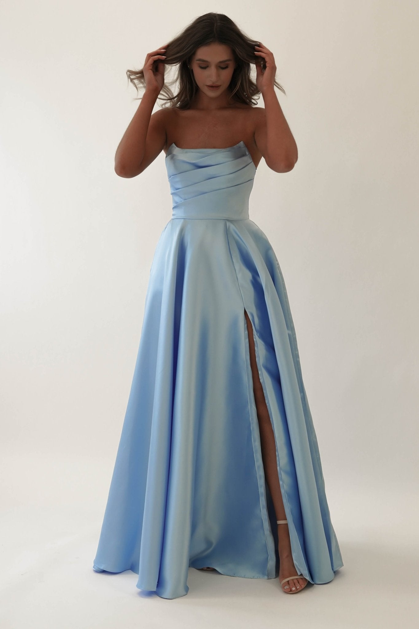 Miya Corset A - Line Satin Gown | Blue | Oh Hello Clothing | XS (6)