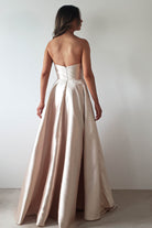 Miya Corset A-Line Satin Gown | Champagne - Oh Hello Clothing
