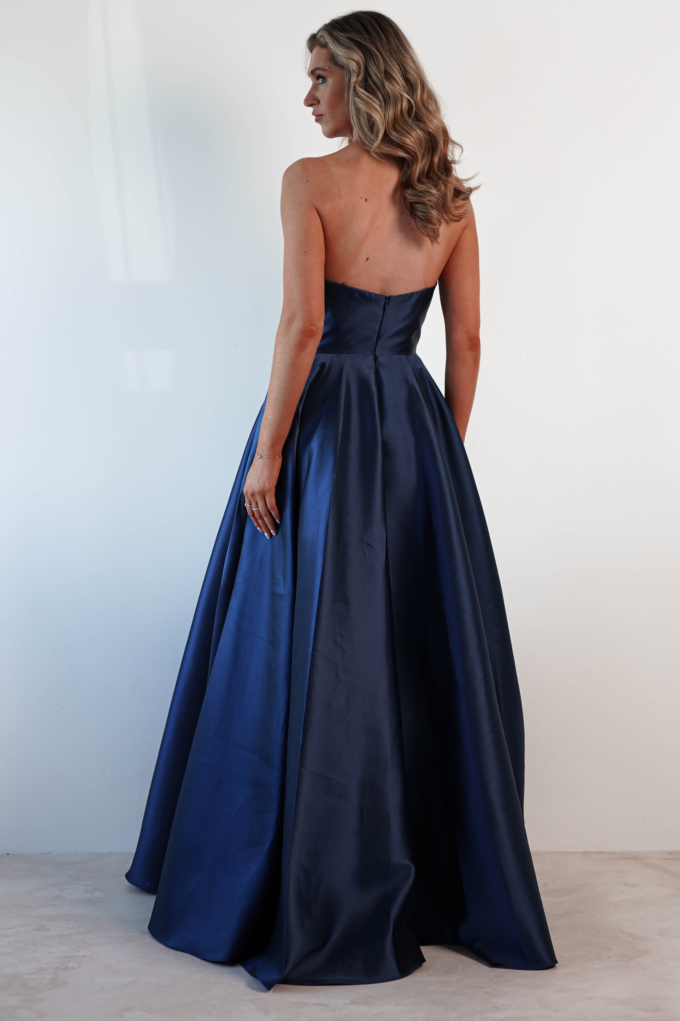 F&P Debs & Prom Dresses Miya Corset A-Line Satin Gown | Navy
