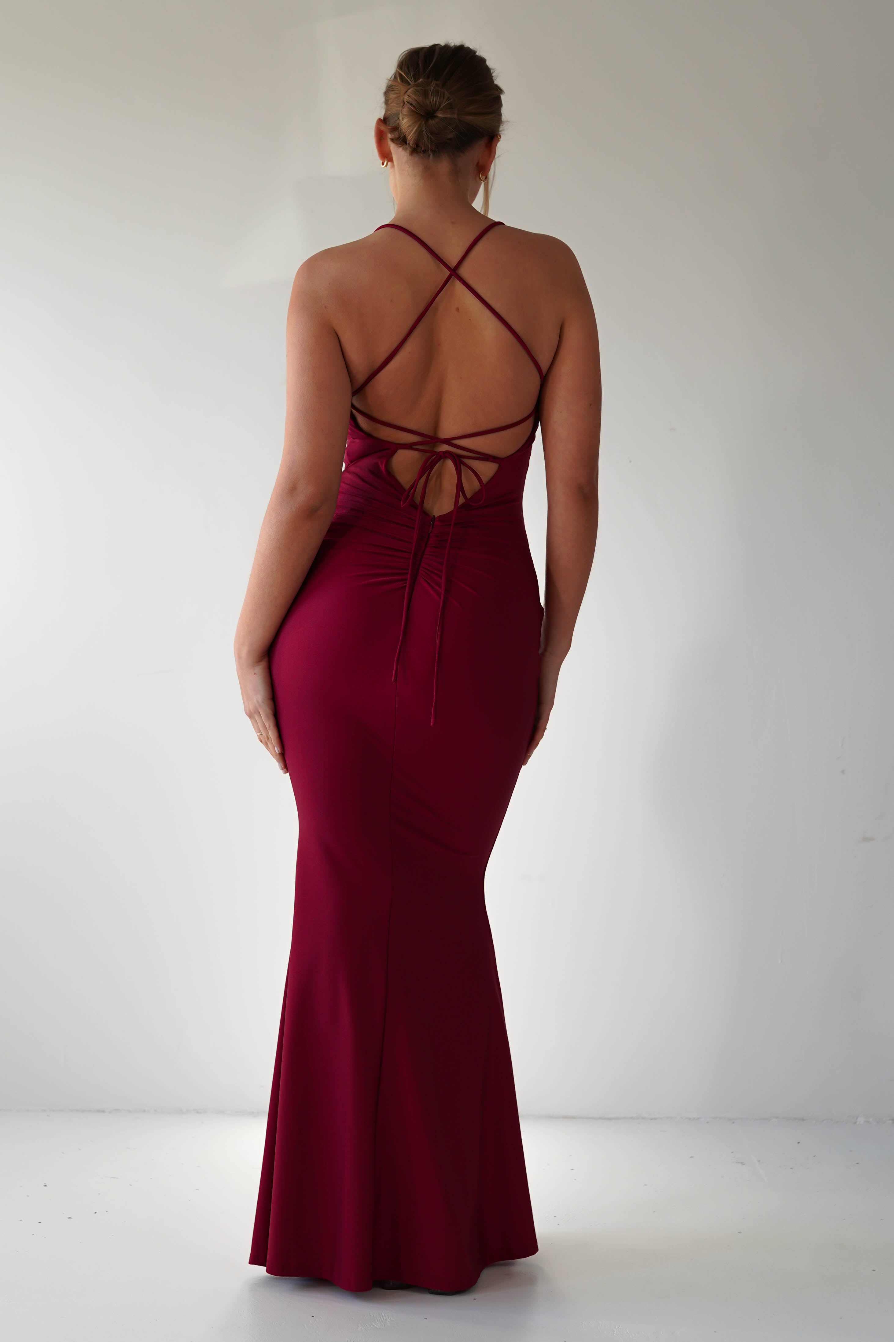 Backless Wine Prom Dress