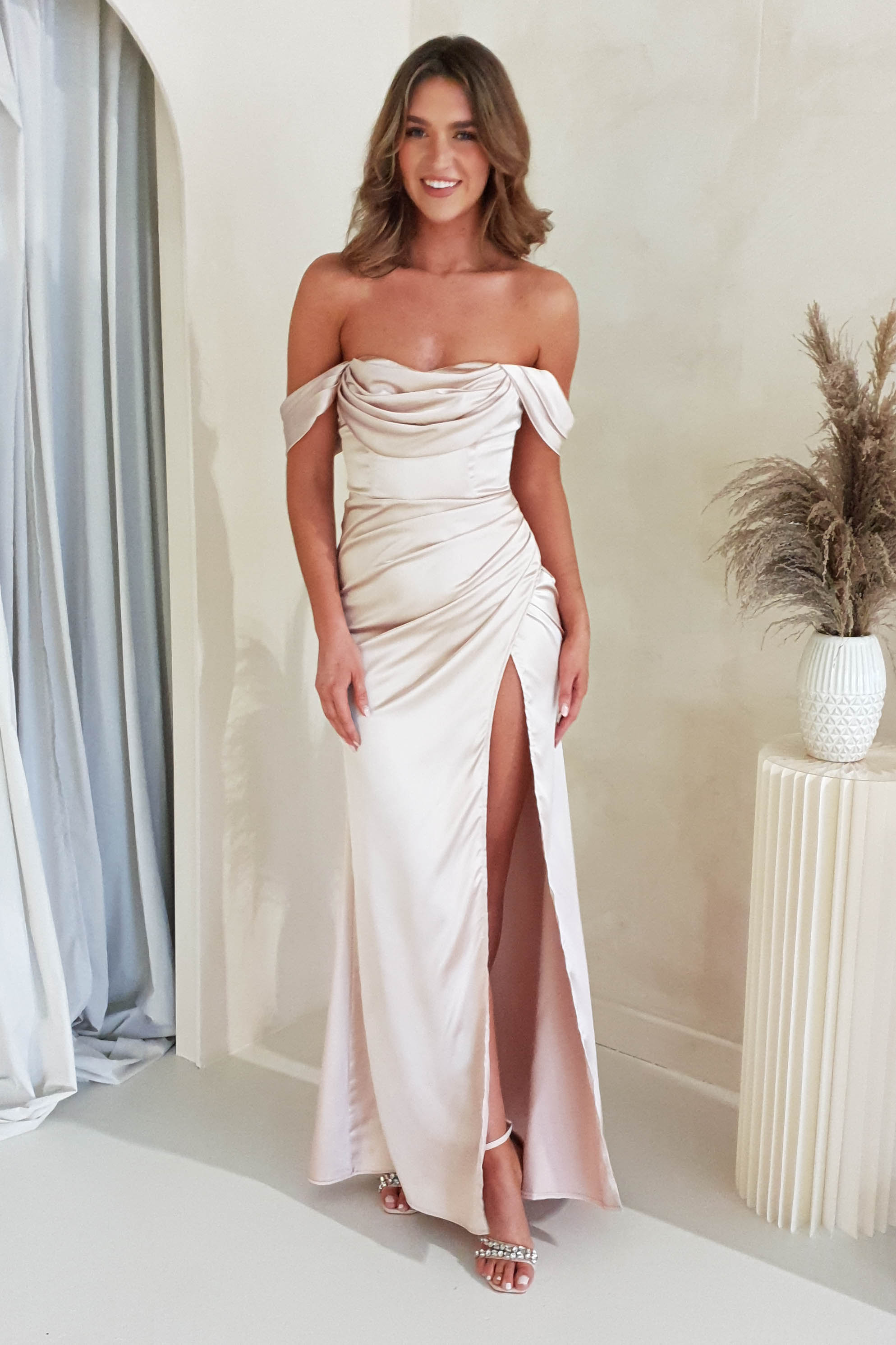 Monica Off The Shoulder Gown | Champagne | Oh Hello Clothing | XS (6)