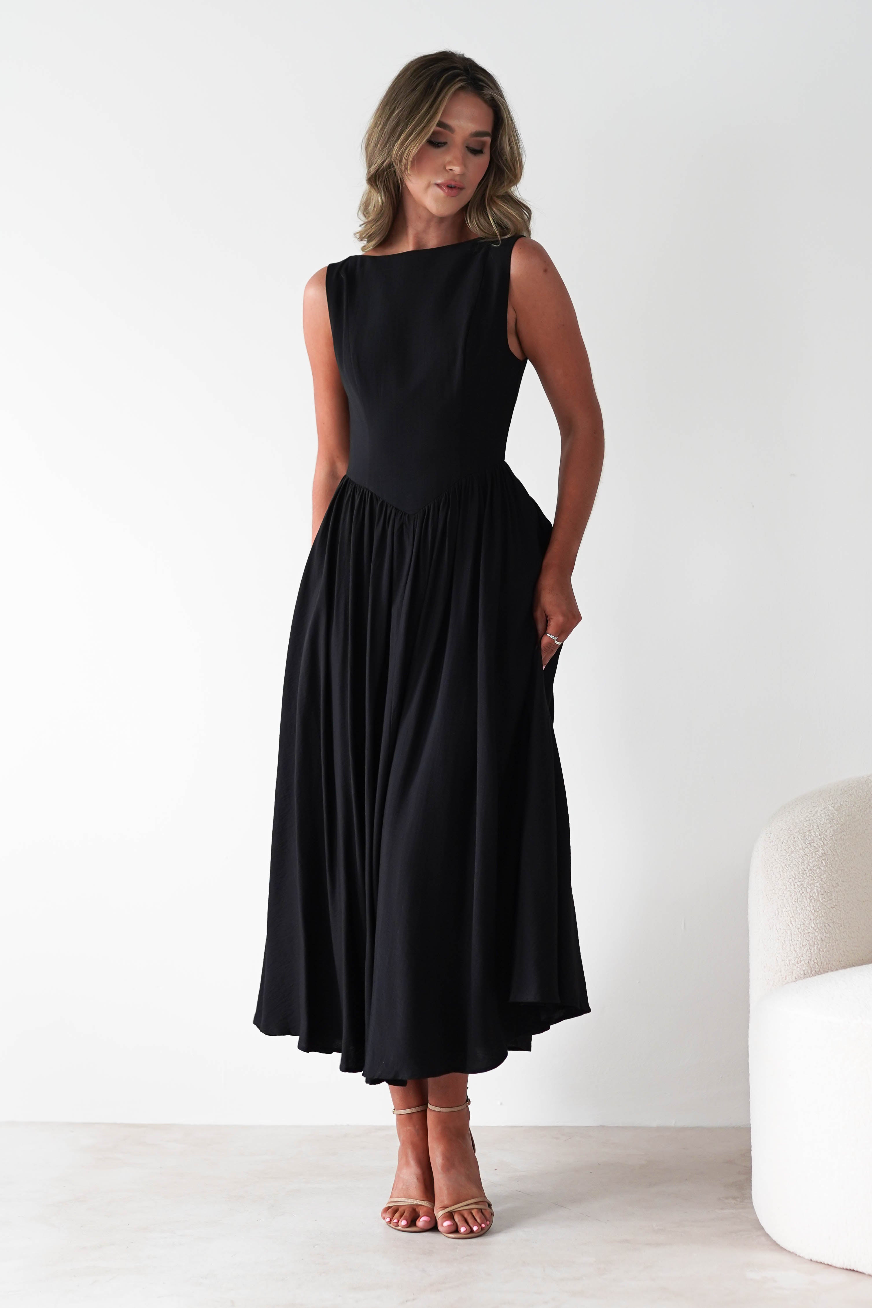 Monroe Skater Midaxi  | Black - Oh Hello Clothing