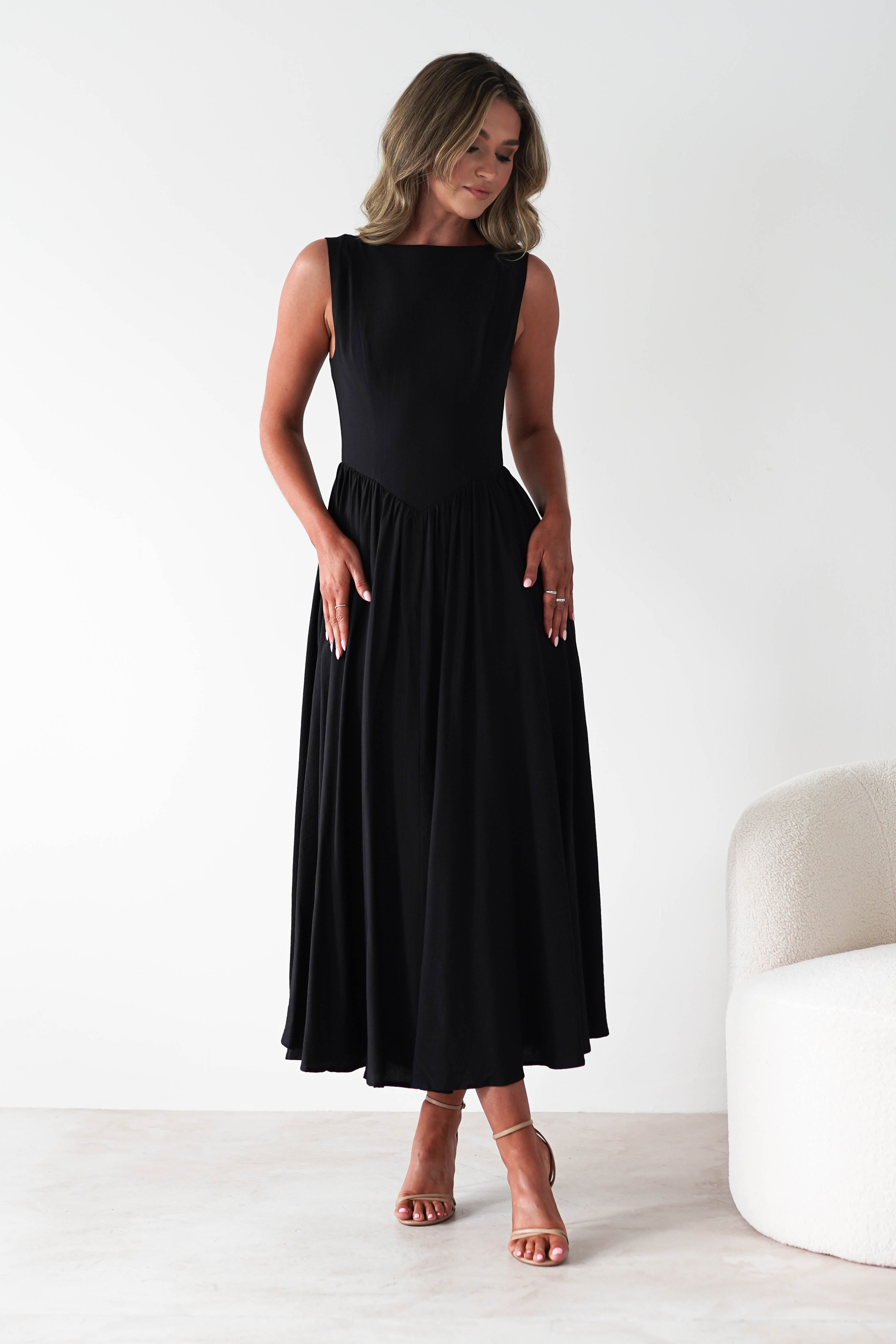 Monroe Skater Midaxi Dress | Black