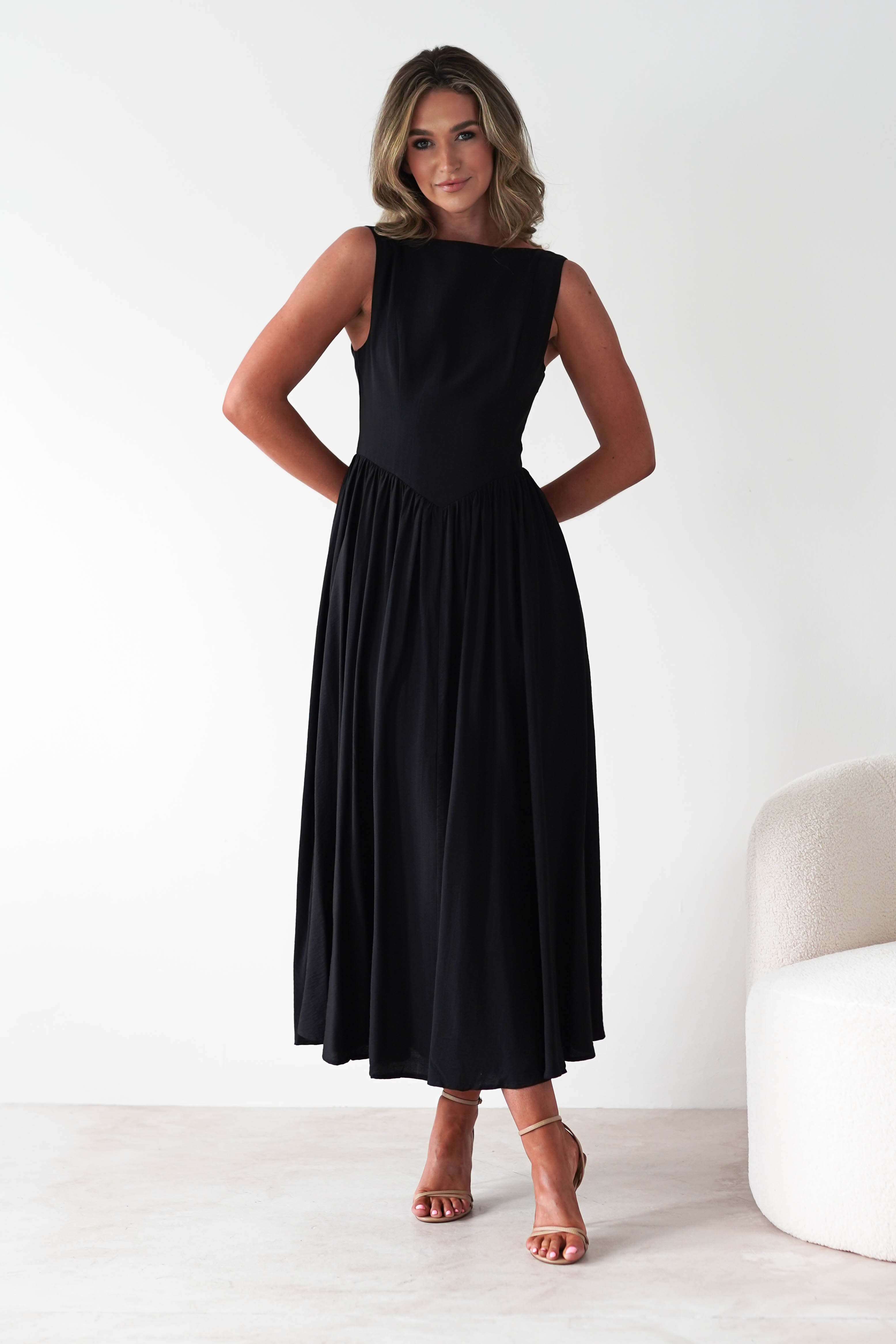 Monroe Skater Midaxi  | Black - Oh Hello Clothing