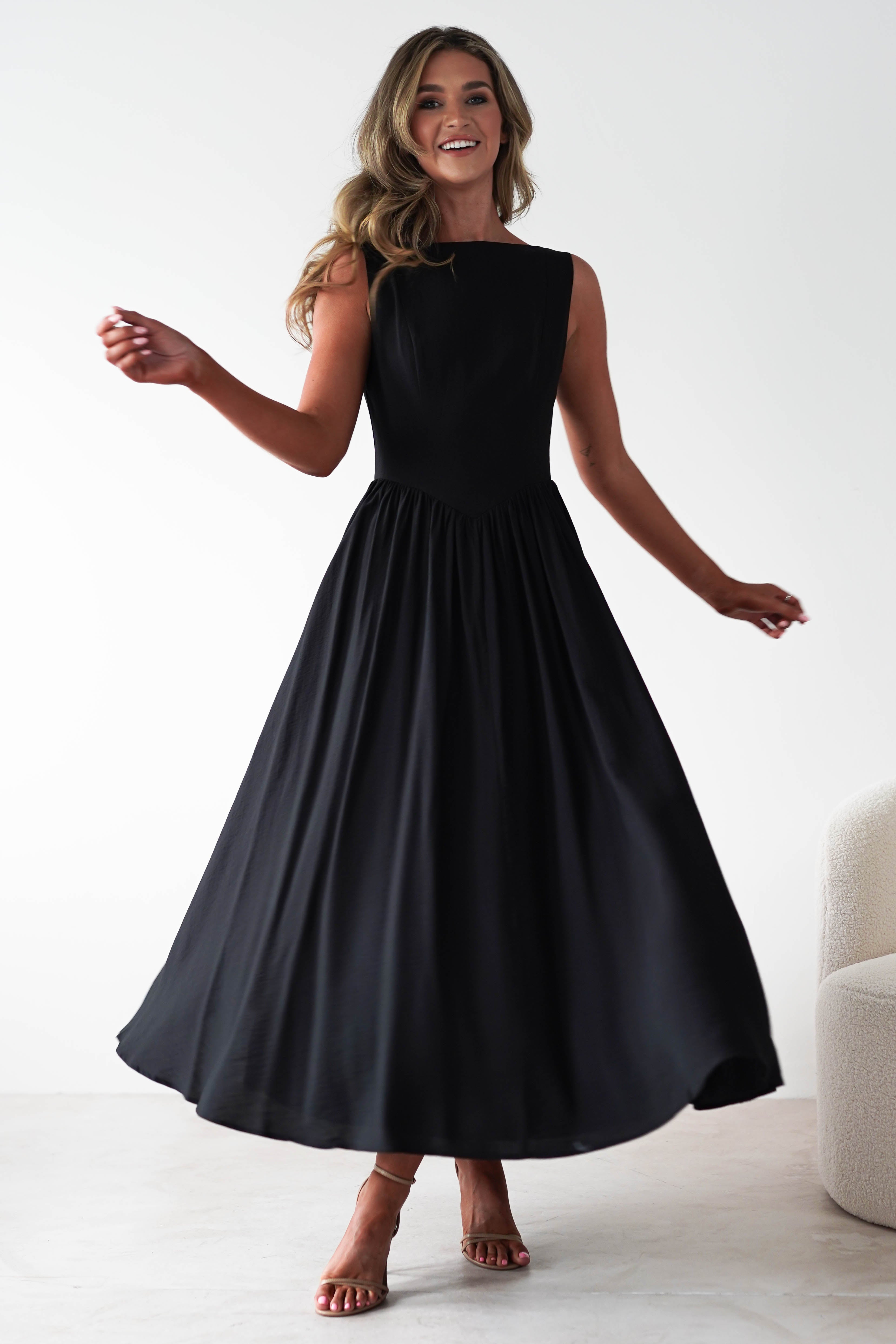 Monroe Skater Midaxi  | Black - Oh Hello Clothing