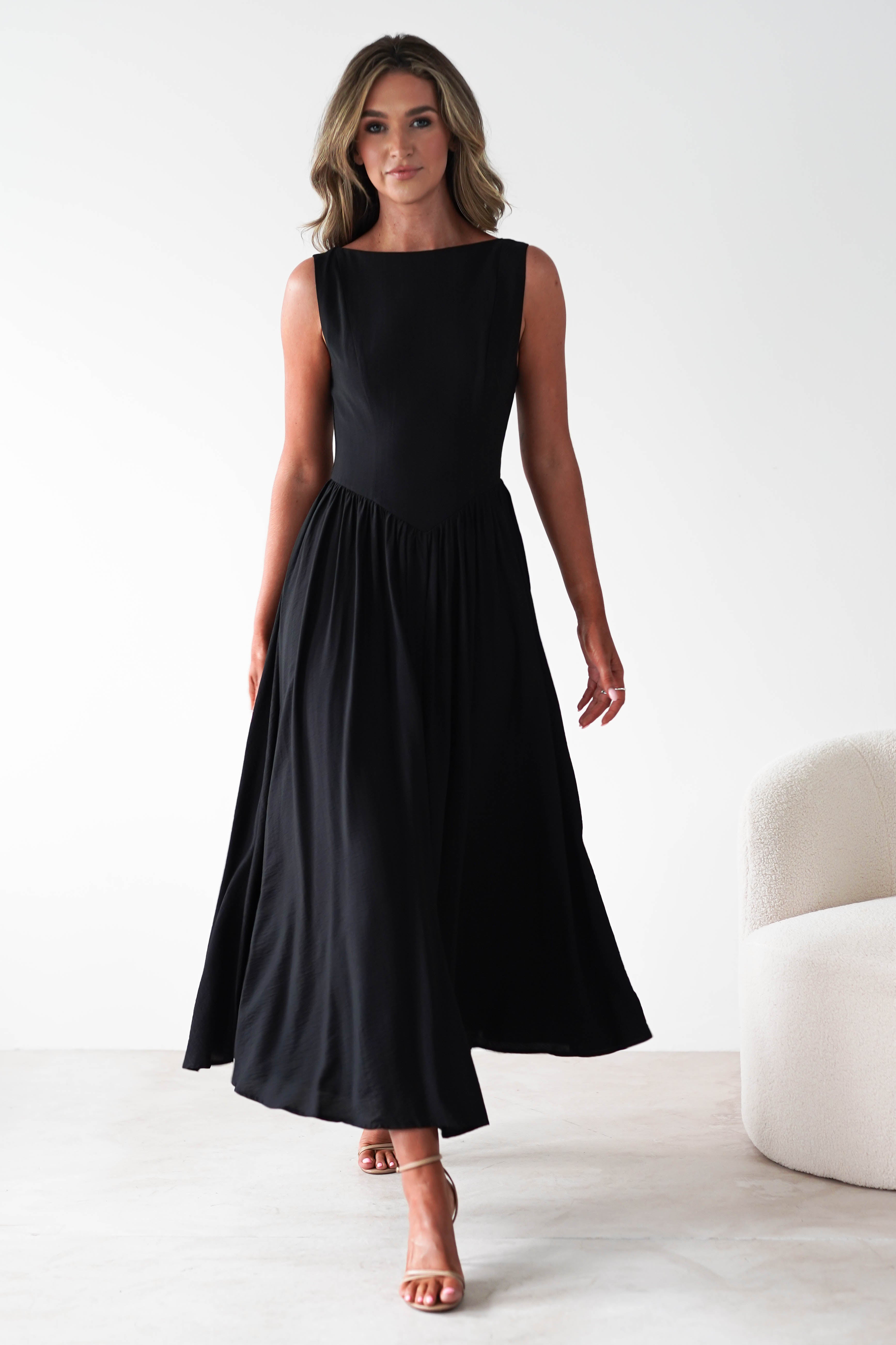 Monroe Skater Midaxi  | Black - Oh Hello Clothing