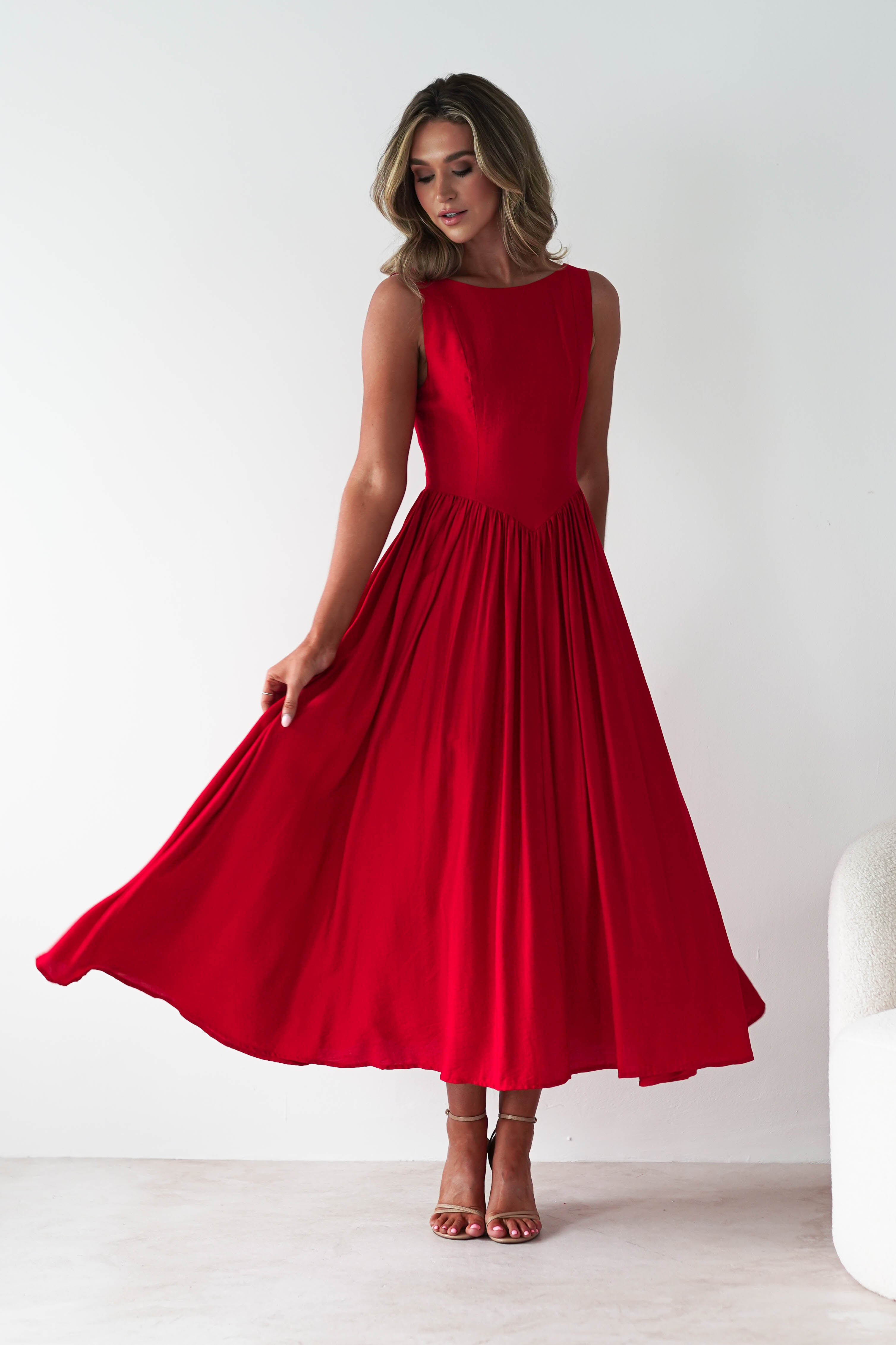 Monroe Skater Midaxi Dress | Red