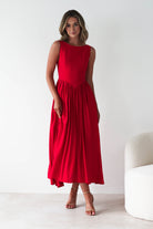 Monroe Skater Midaxi Dress | Red - Oh Hello Clothing